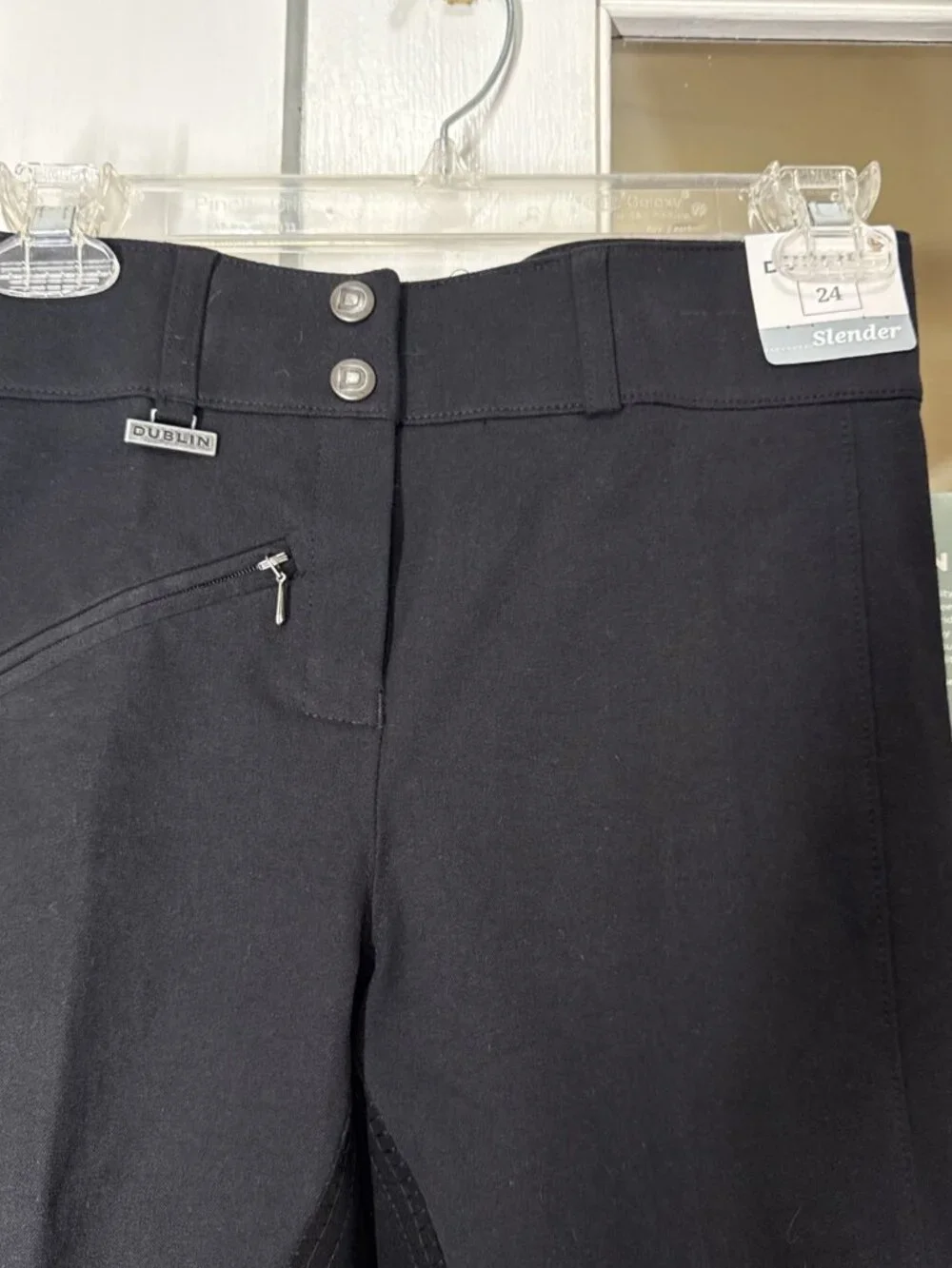 Dublin Riding Pants Wmn 24 Slender Black Solid Knee Patches Stretch Cotton NEW